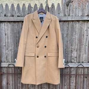 NWT Express Double Breasted Tan Wool-Blend Water Resistant Top Coat